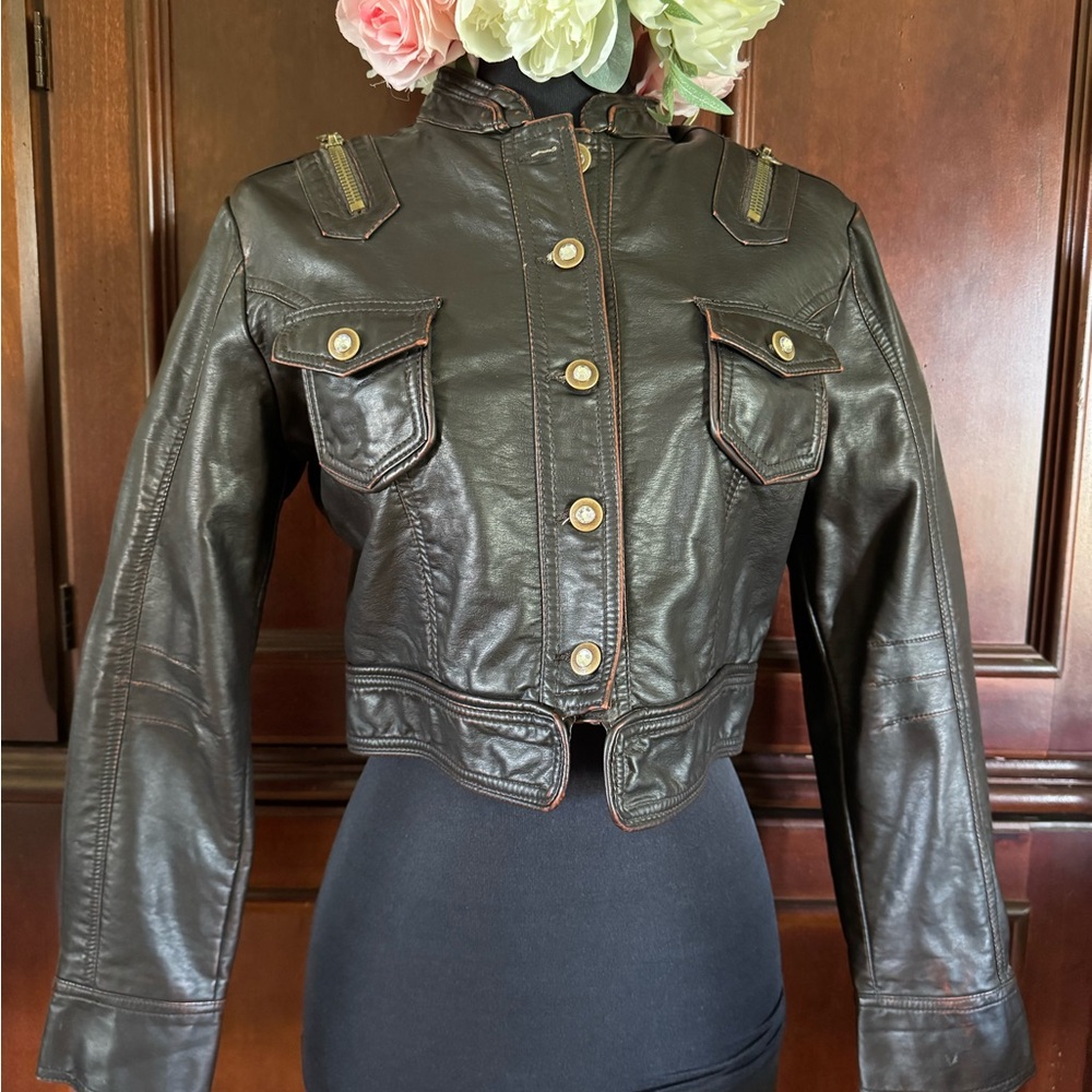 Paparazzi Brown Leather Jacket Motorcycle Style